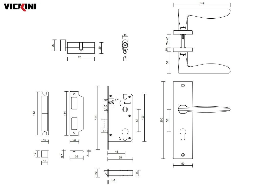 Thông số kỹ thuật khóa cửa nẹp VICKINI 32015