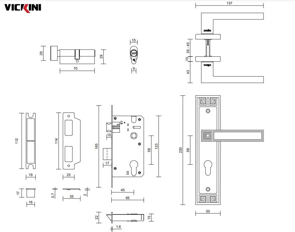 Thông số kỹ thuật khóa cửa nẹp VICKINI 32017