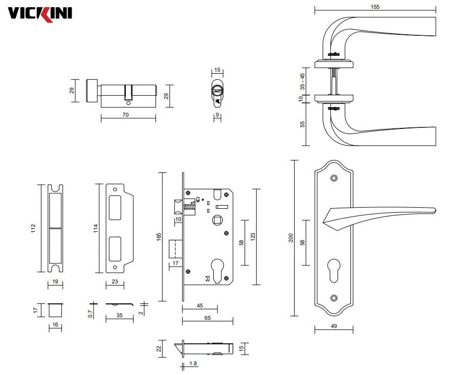 Thông số kỹ thuật khóa cửa nẹp VICKINI 32019