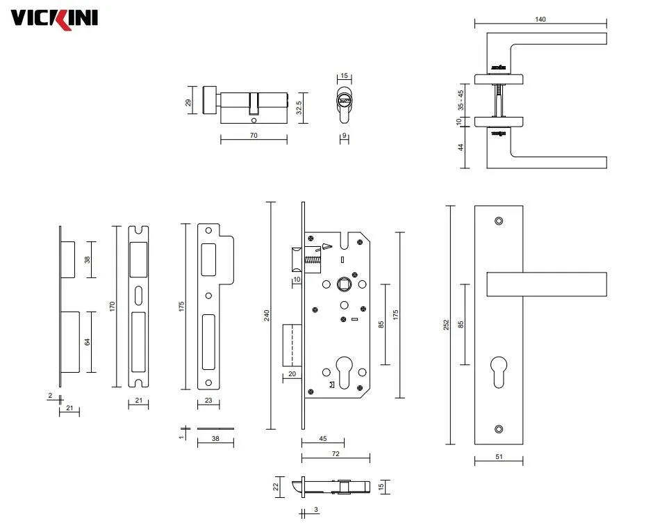 Thông số kỹ thuật khóa cửa nẹp VICKINI 33012