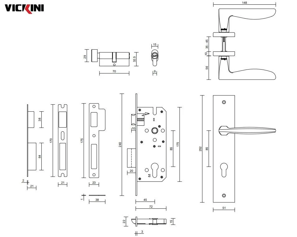 Thông số kỹ thuật khóa cửa nẹp VICKINI 33015