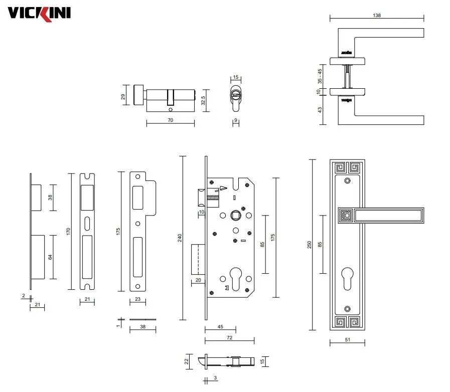 Thông số kỹ thuật khóa cửa nẹp VICKINI 33017