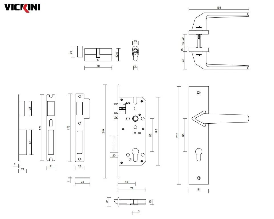 Thông số kỹ thuật khóa cửa nẹp VICKINI 33018