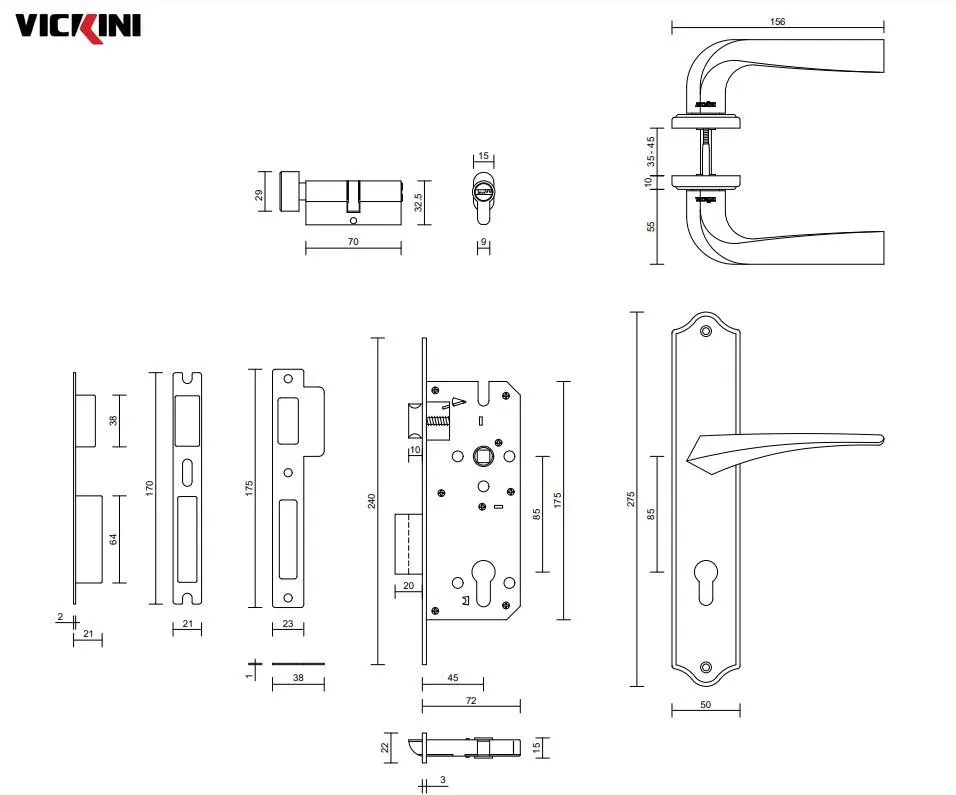 Thông số kỹ thuật khóa cửa nẹp VICKINI 33019