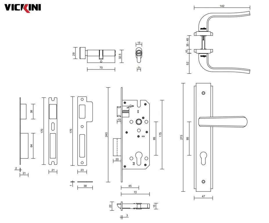 Thông số kỹ thuật khóa cửa nẹp VICKINI 33021