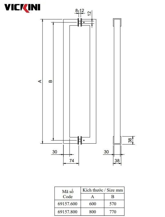 Thông số tay cửa kính VICKINI 69157.600