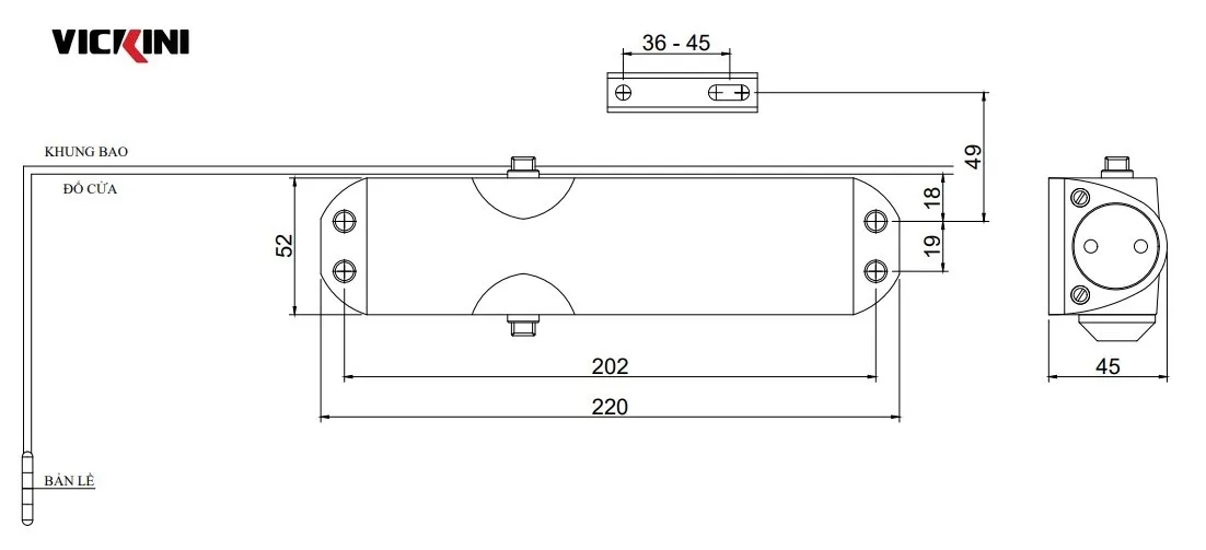 Thông số tay đẩy hơi VICKINI 44075.001 SPR