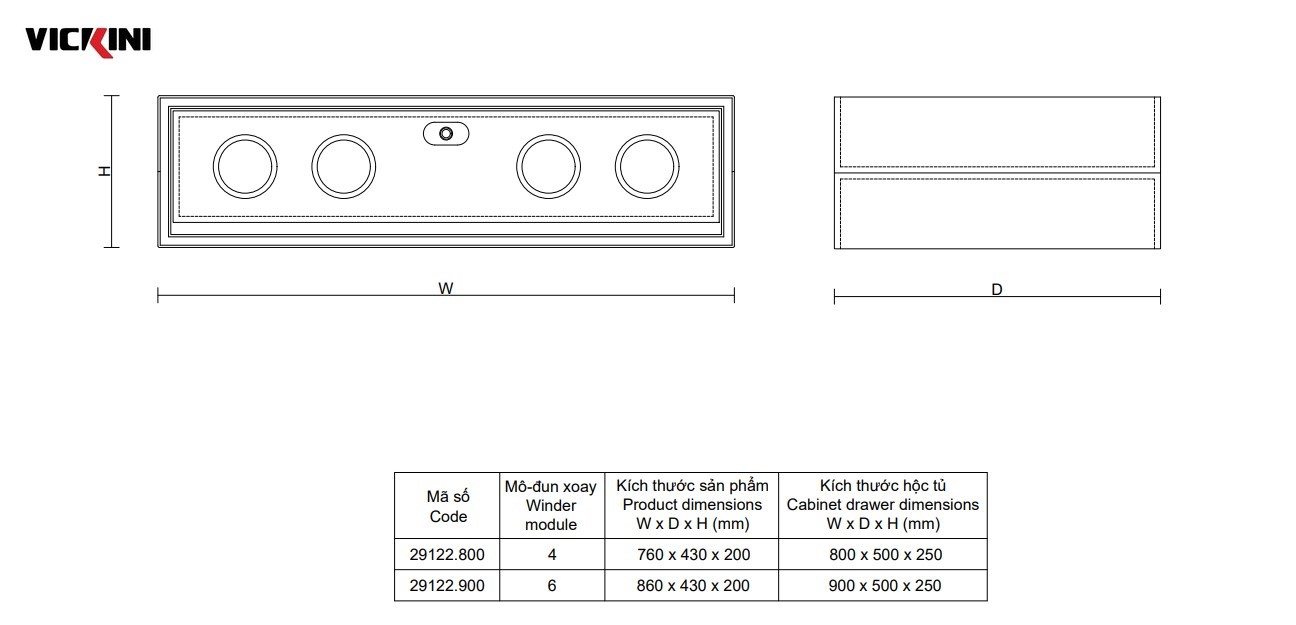 Thông số tủ gia dụng Vickini 29122
