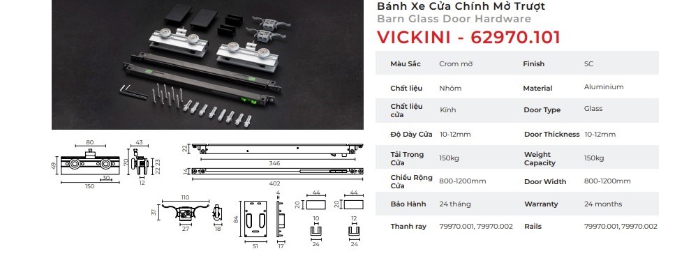 Bánh xe trượt mở cửa chính mẫu 2