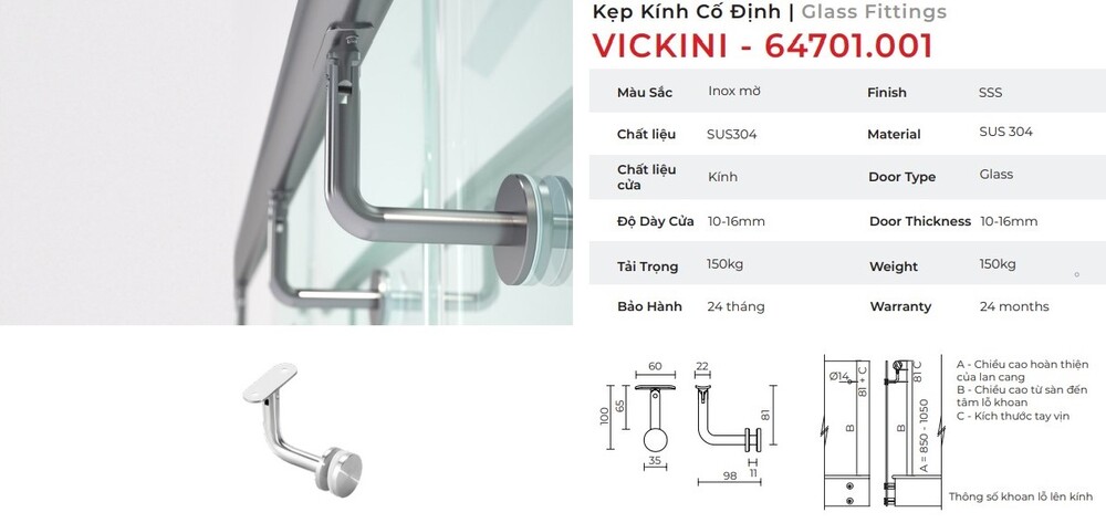 Kẹp kính cố định mẫu 9