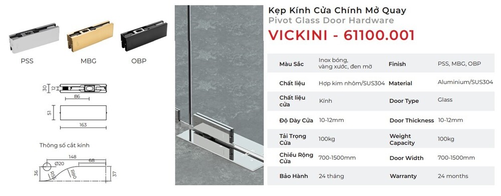 Kẹp kính cửa chính mở quay mẫu 1