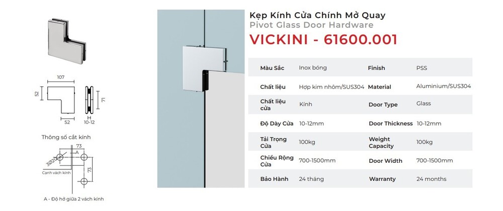 Kẹp kính cửa chính mở quay mẫu 12