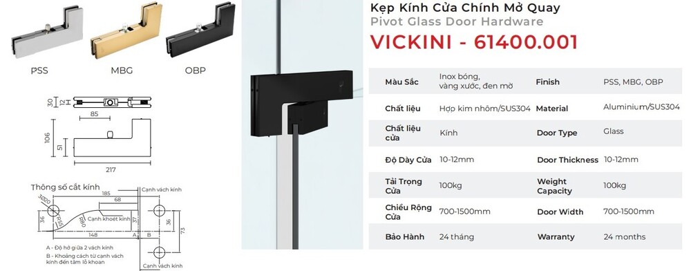 Kẹp kính cửa chính mở quay mẫu 2