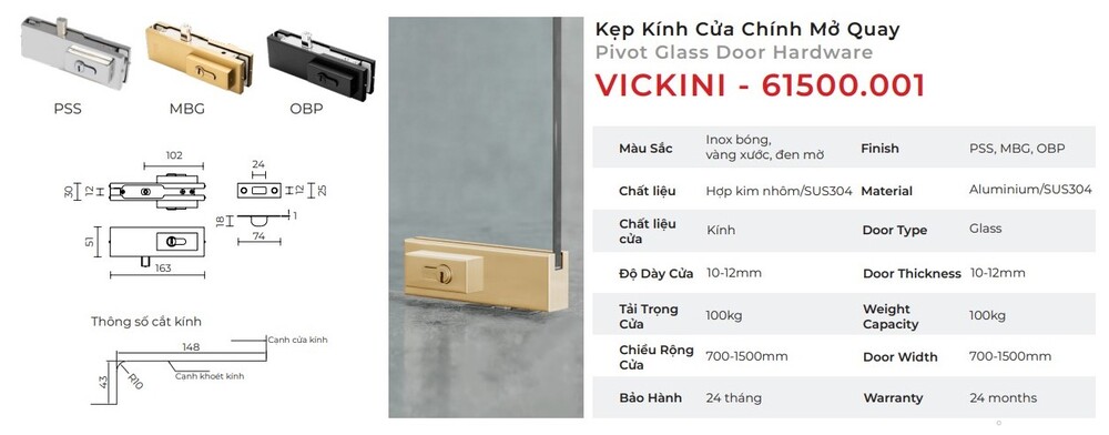 Kẹp kính cửa chính mở quay mẫu 3