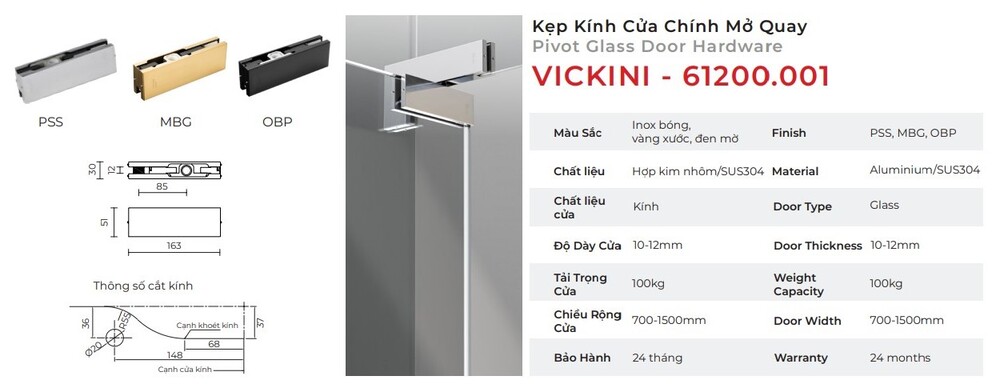 Kẹp kính cửa chính mở quay mẫu 4