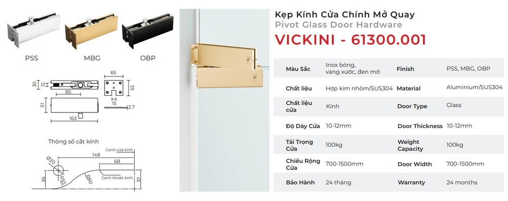 Kẹp kính cửa chính mở quay mẫu 5