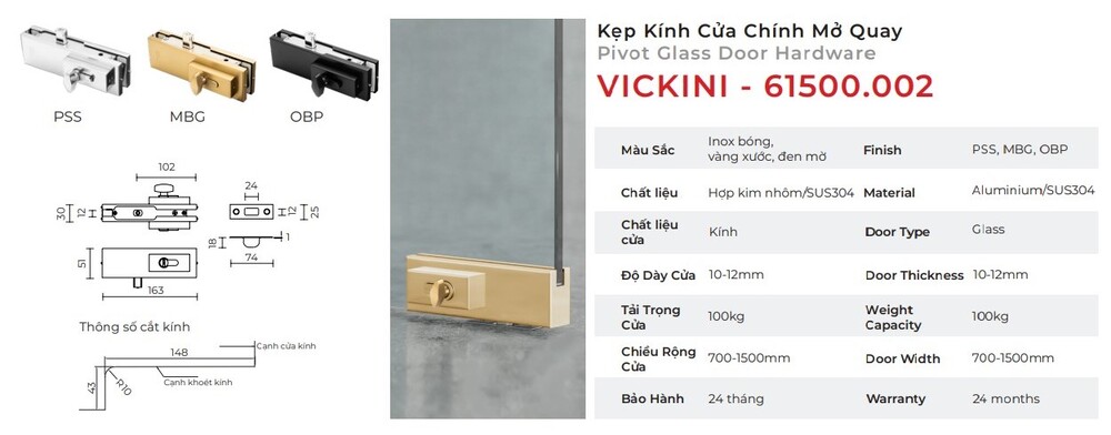 Kẹp kính cửa chính mở quay mẫu 6