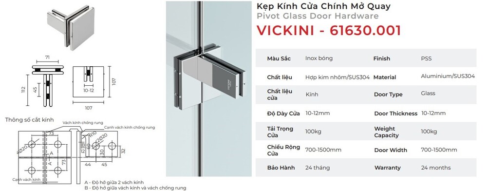 Kẹp kính cửa chính mở quay mẫu 7