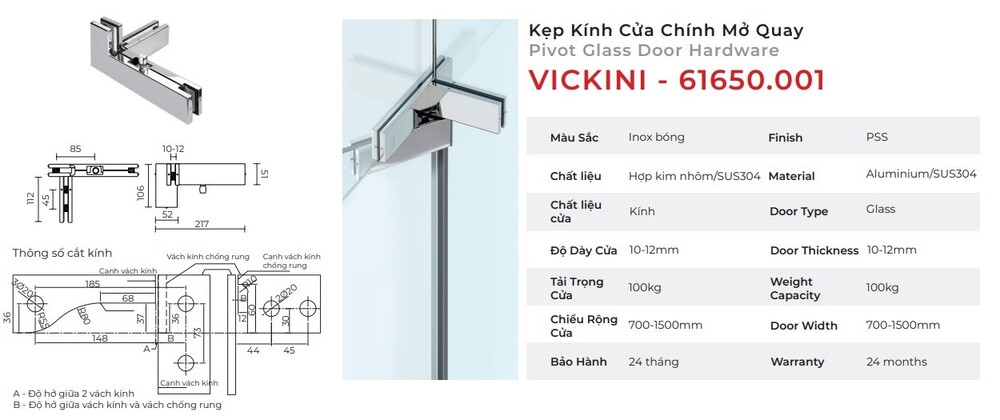 Kẹp kính cửa chính mở quay mẫu 9