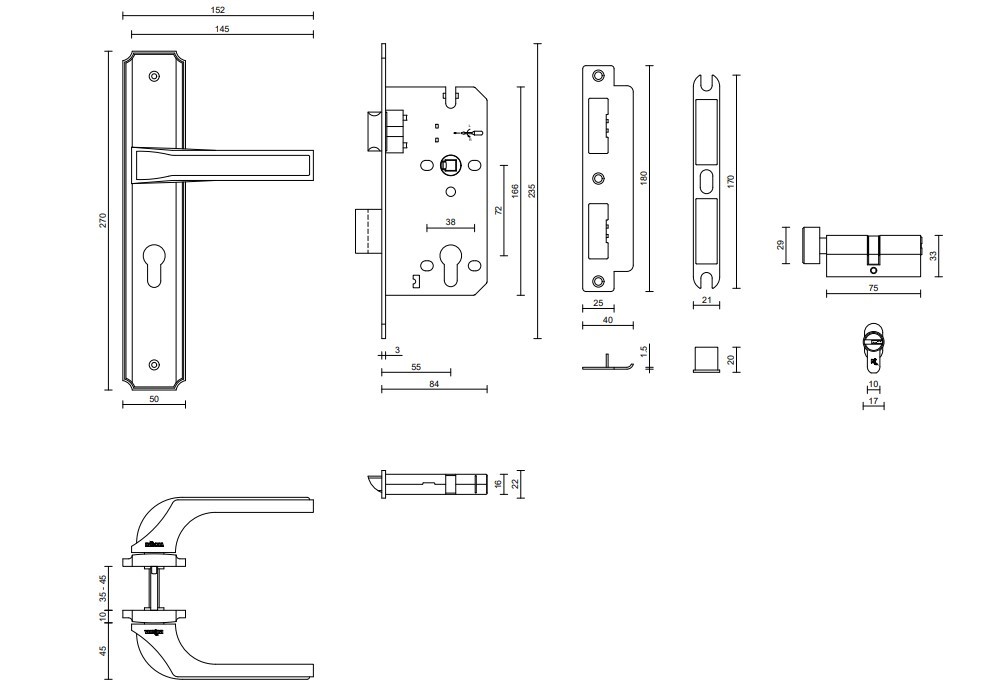 Thông số Khóa cửa nẹp VICKINI 35025.101
