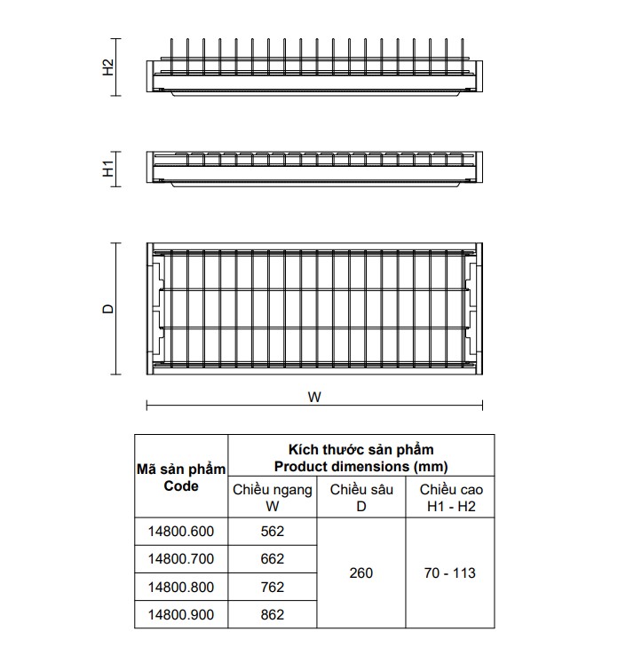 thông số Giá kệ bát đĩa cố định VICKINI 14800 PSS