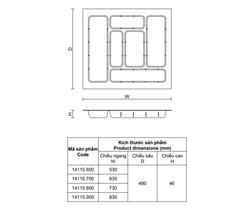 thông số Khay chia VICKINI 14115 GRT