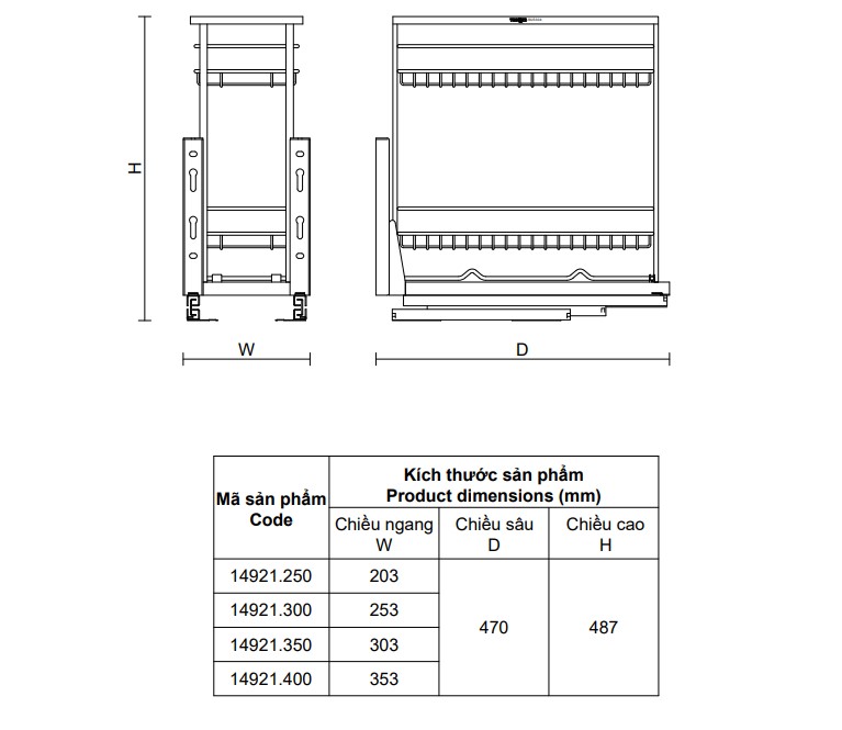 thông số giá kệ gia vị VICKINI 14921 PSS