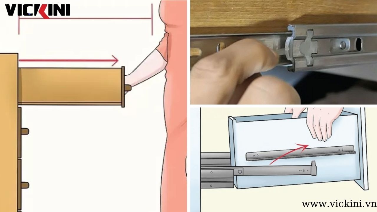 Cách tháo ray bi 3 tầng gắn nổi