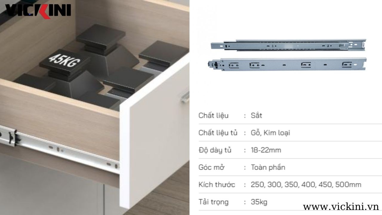 Thanh ray trượt 3 tầng VICKINI 02421 ZNP