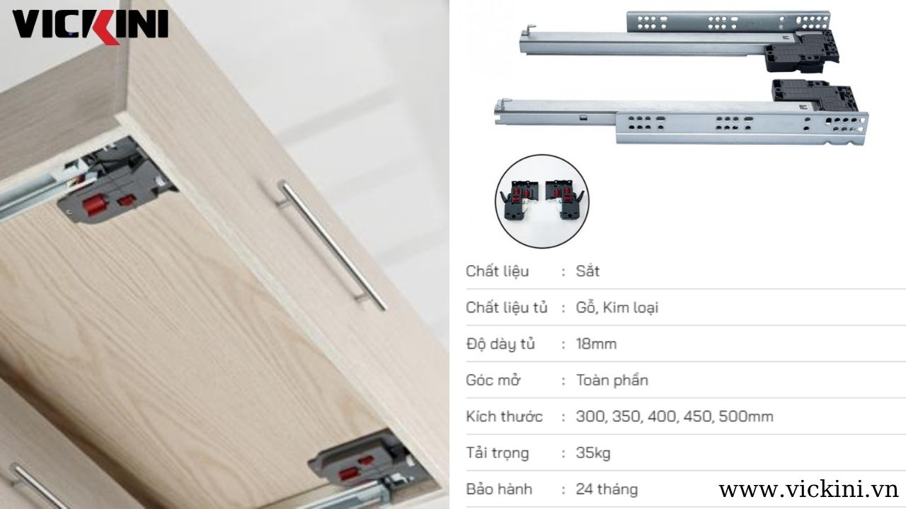 Thanh ray trượt 3 tầng giảm chấn VICKINI 02183 ZNP