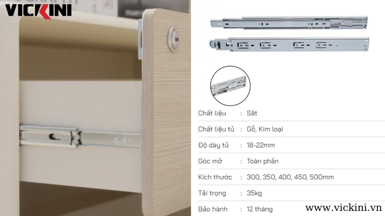 Thanh ray trượt 3 tầng giảm chấn VICKINI 02453 ZNP