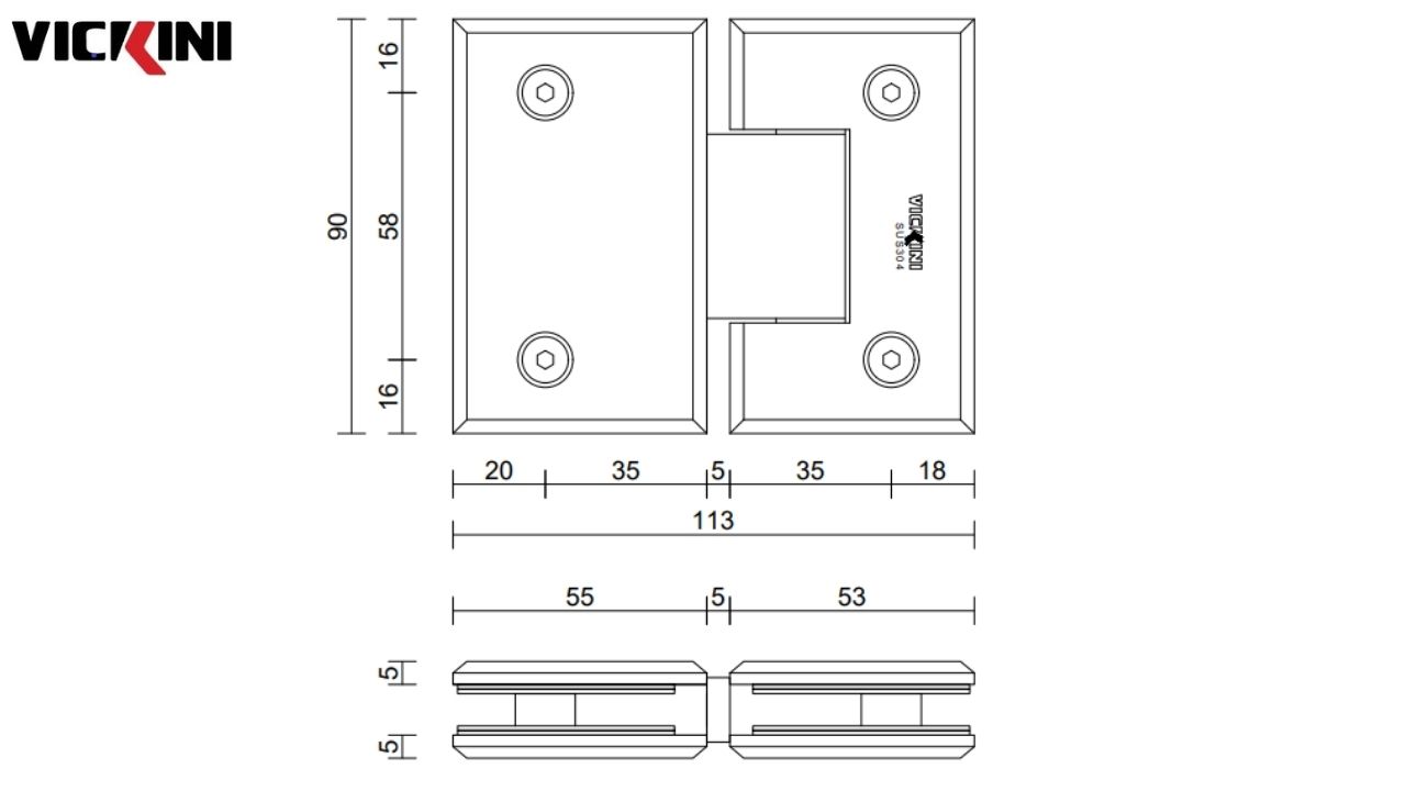 Thông số Bản lề cabin tắm VICKINI 66048.180