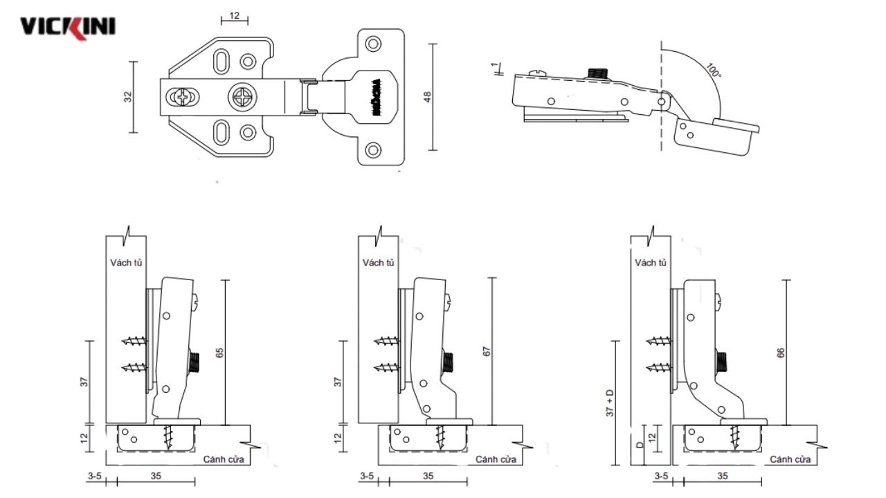 Thông số bản lề bật Vickini 01617 PSS