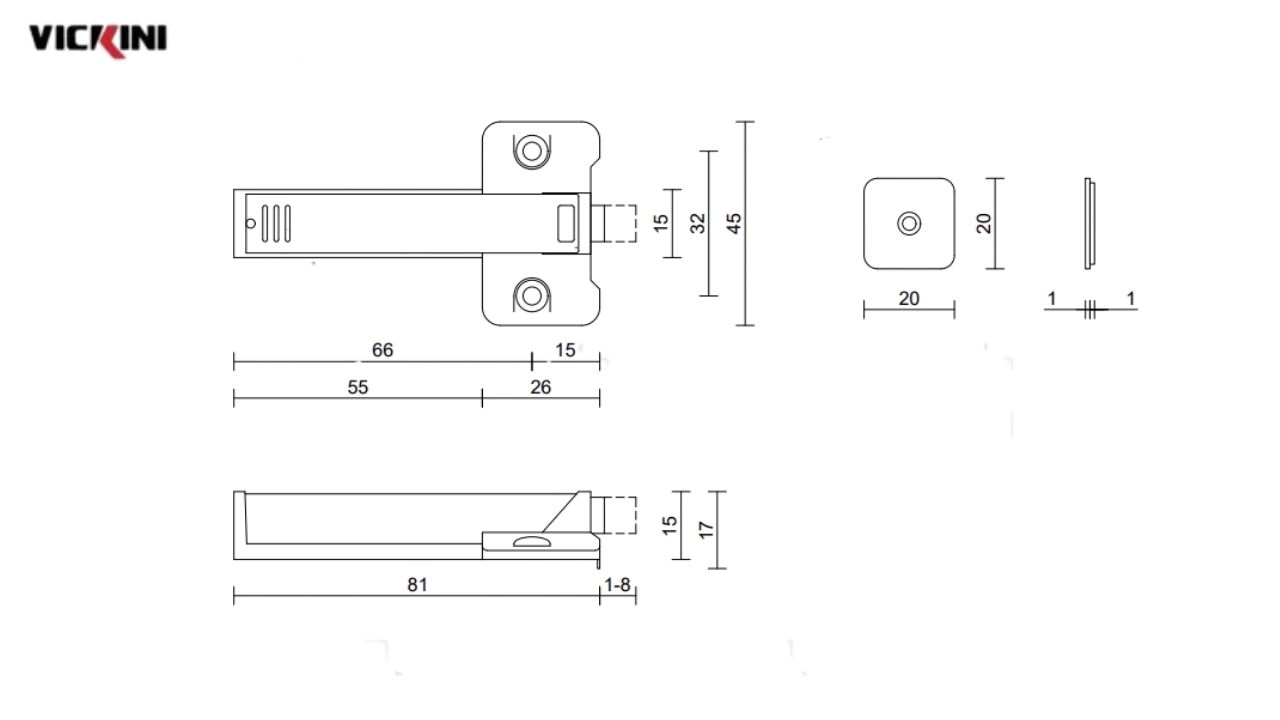 Thông số kỹ thuật nêm nhấn mở cửa tủ VICKINI 04022.001 GRPR