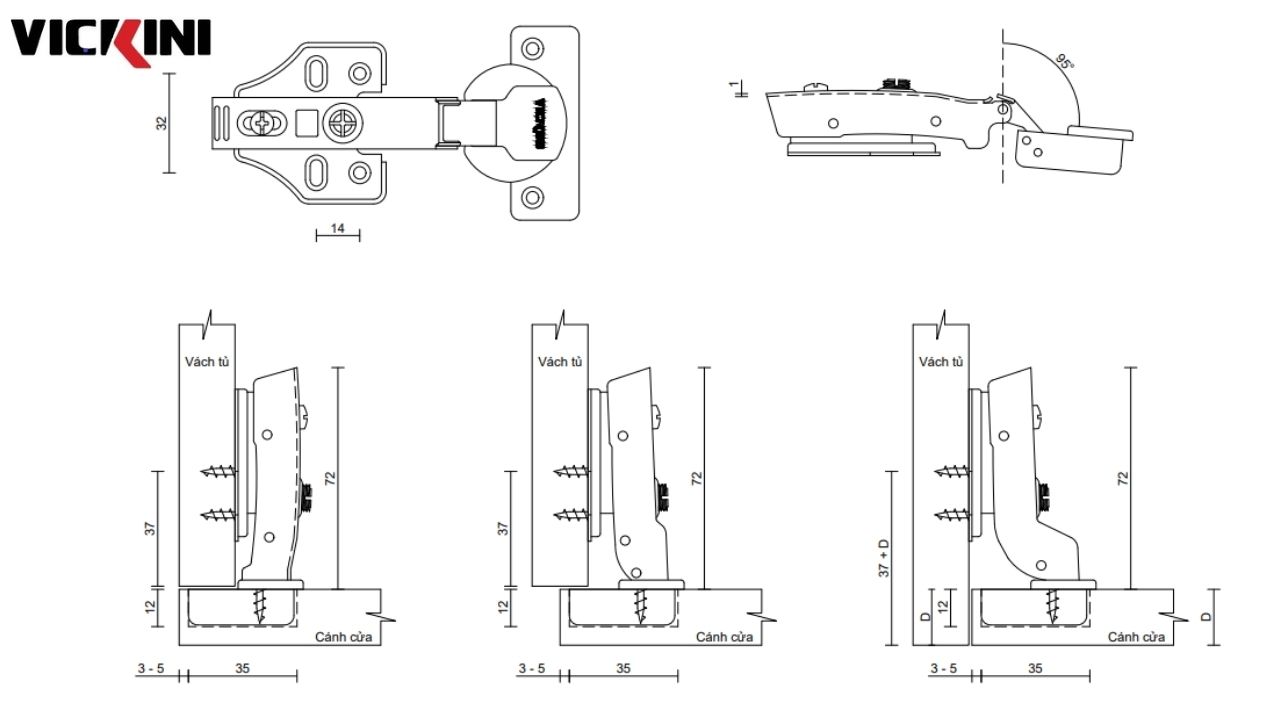 Thông số kỹ thuật Bản lề bật giảm chấn VICKINI 01439 NP