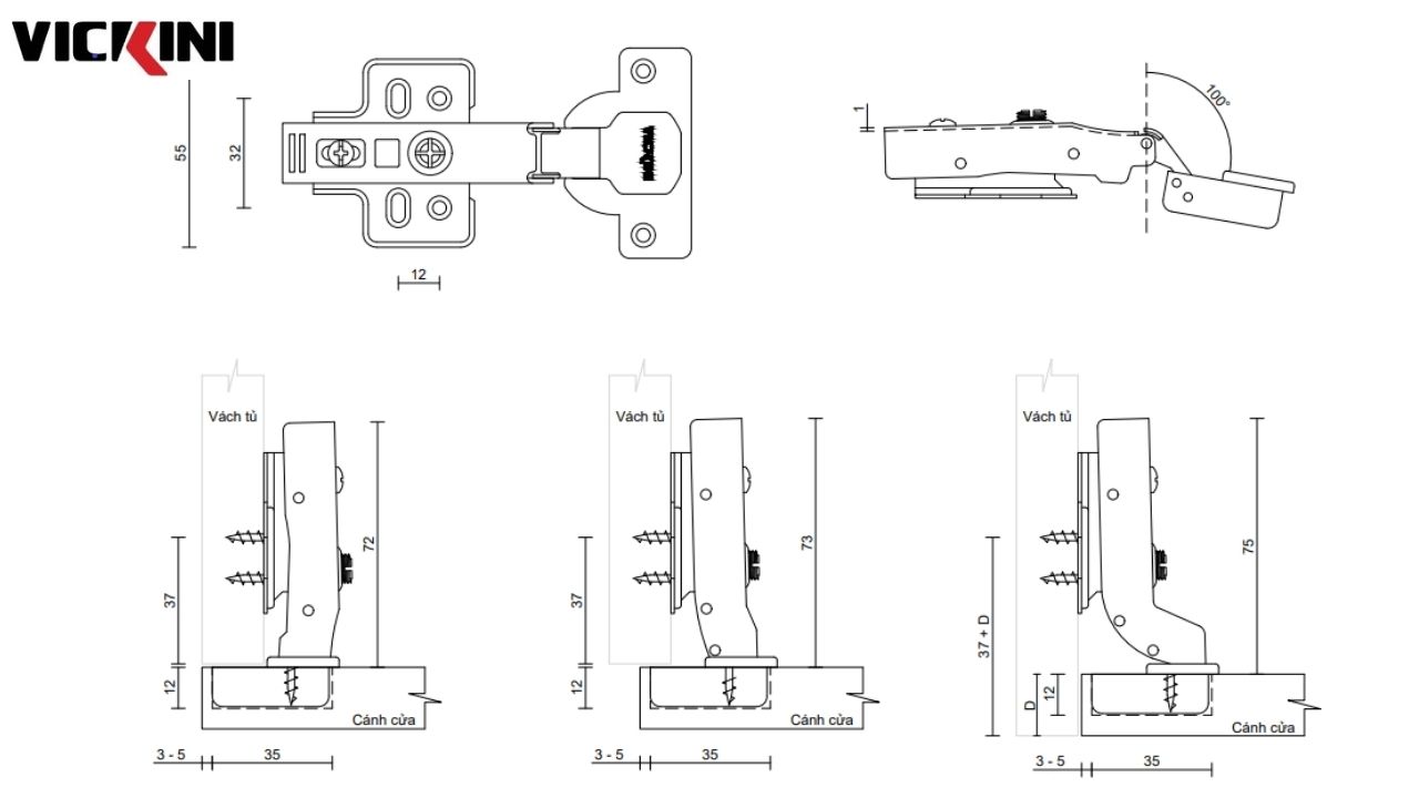 Thông số kỹ thuật Bản lề bật giảm chấn VICKINI 01616 PSS
