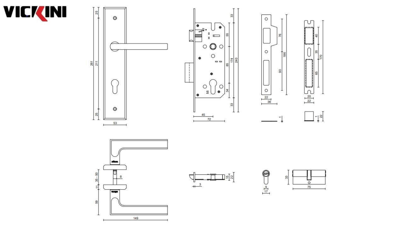 Thông số kỹ thuật Khóa cửa nẹp lớn VICKINI 37911.102