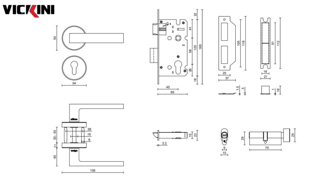 Thông số kỹ thuật Khóa cửa phân thể VICKINI 34012.001 