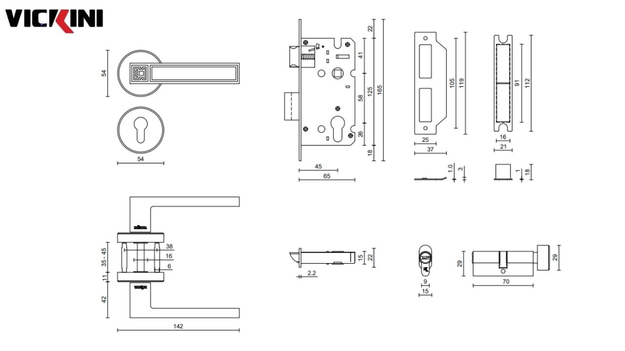 Thông số kỹ thuật Khóa cửa phân thể VICKINI 34017.001 