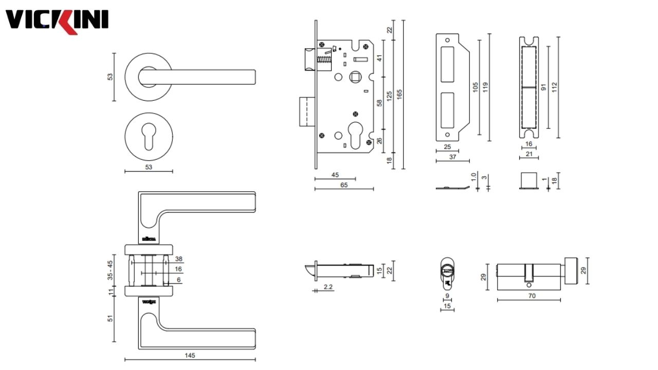 Thông số kỹ thuật Khóa cửa phân thể VICKINI 34011.001 OBP