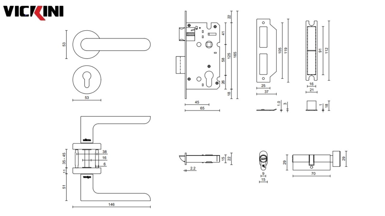Thông số kỹ thuật Khóa cửa phân thể VICKINI 34039.001 OBP