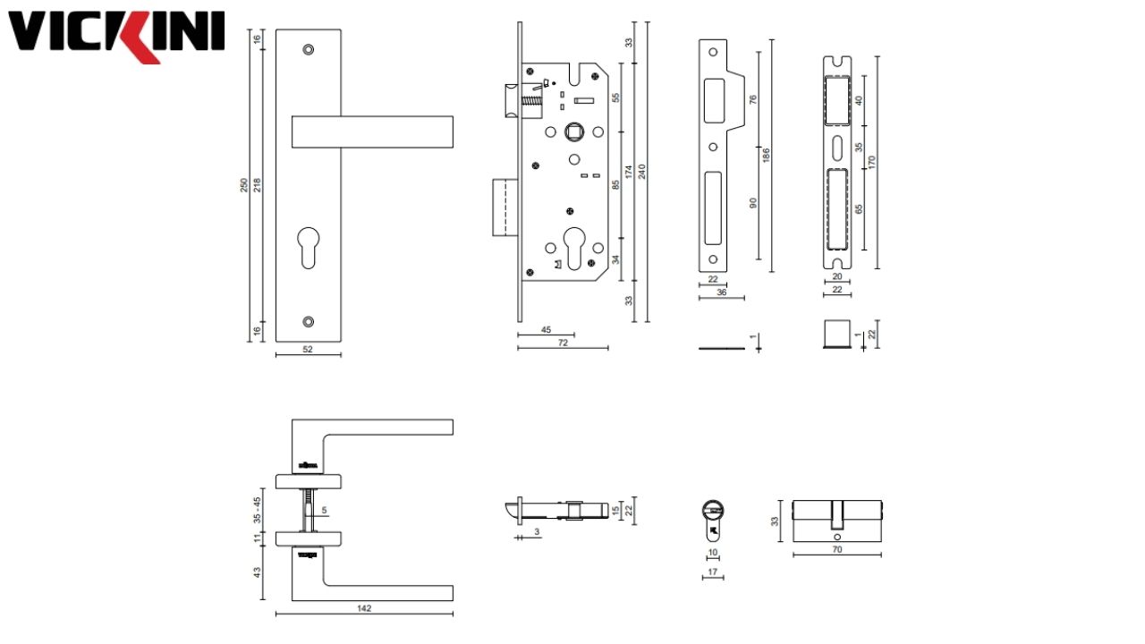 Thông số kỹ thuật Khóa cửa nẹp VICKINI 33012.002 MSN
